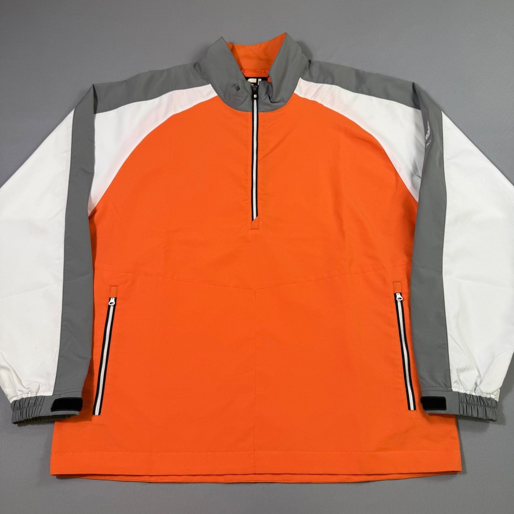 FootJoy Golf Pullover Mens Large Orange Colorblock Half Zip Windbreaker Jacket